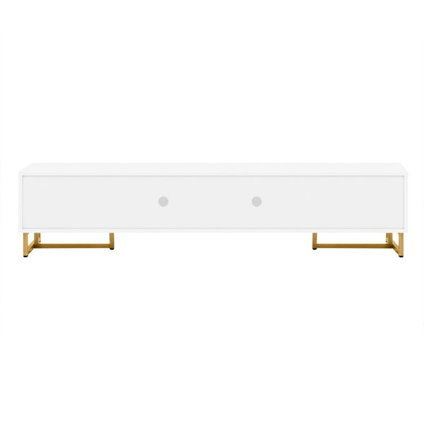 English Elm Vibe Haus Low Profile Media Console with Wave Groove Doors and Four Drawer Storage White N893P497047K