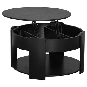 English Elm Vibe Haus Round Lift Top Coffee Table Hidden Storage Wood Grain Mdf Living Room Black N893P500710B