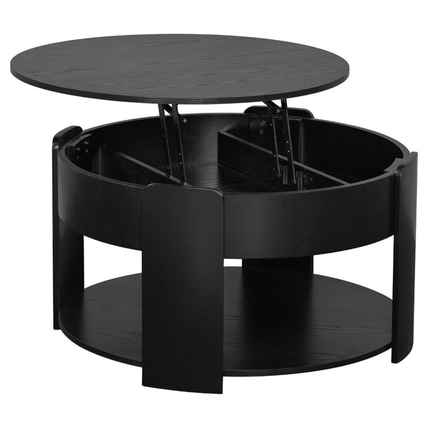English Elm Vibe Haus Round Lift Top Coffee Table Hidden Storage Wood Grain Mdf Living Room Black N893P500710B