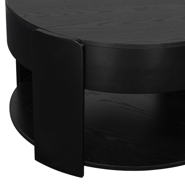 English Elm Vibe Haus Round Lift Top Coffee Table Hidden Storage Wood Grain Mdf Living Room Black N893P500710B