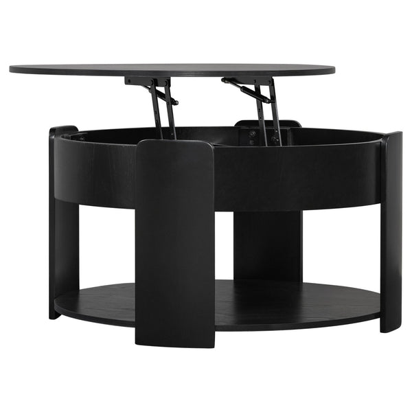 English Elm Vibe Haus Round Lift Top Coffee Table Hidden Storage Wood Grain Mdf Living Room Black N893P500710B