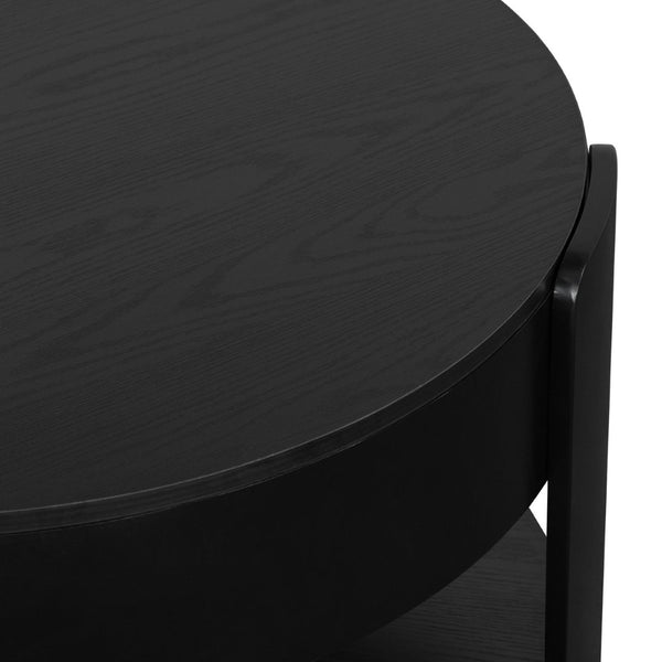 English Elm Vibe Haus Round Lift Top Coffee Table Hidden Storage Wood Grain Mdf Living Room Black N893P500710B