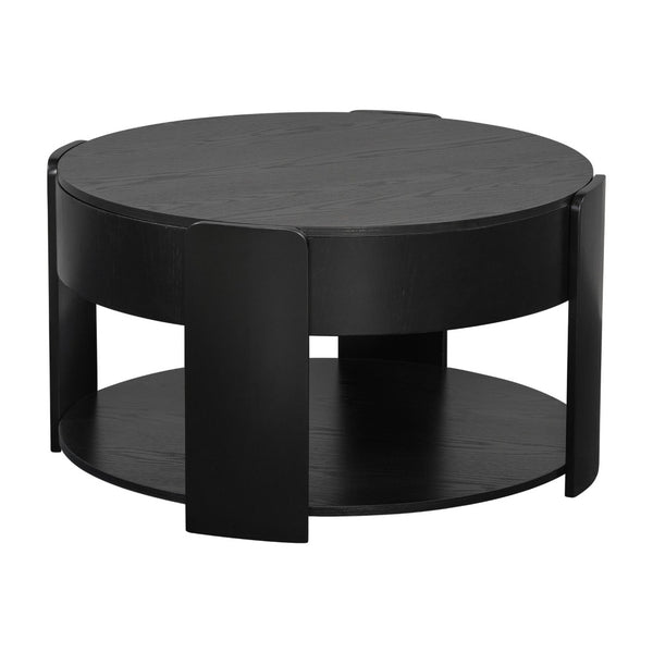 English Elm Vibe Haus Round Lift Top Coffee Table Hidden Storage Wood Grain Mdf Living Room Black N893P500710B