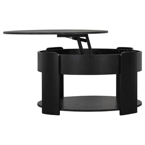English Elm Vibe Haus Round Lift Top Coffee Table Hidden Storage Wood Grain Mdf Living Room Black N893P500710B