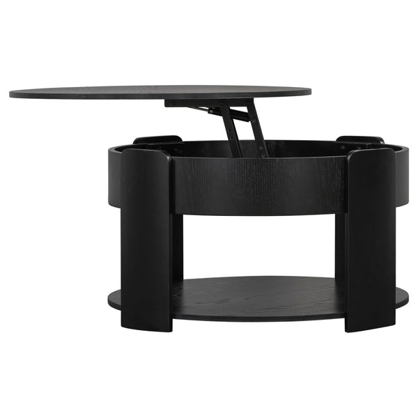 English Elm Vibe Haus Round Lift Top Coffee Table Hidden Storage Wood Grain Mdf Living Room Black N893P500710B