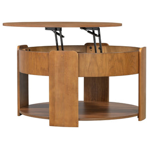 English Elm Vibe Haus Round Lift Top Coffee Table Hidden Storage Wood Grain Mdf Living Room Brown N893P500710D