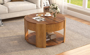 English Elm Vibe Haus Round Lift Top Coffee Table Hidden Storage Wood Grain Mdf Living Room Brown N893P500710D