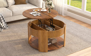 English Elm Vibe Haus Round Lift Top Coffee Table Hidden Storage Wood Grain Mdf Living Room Brown N893P500710D