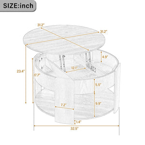 English Elm Vibe Haus Round Lift Top Coffee Table Hidden Storage Wood Grain Mdf Living Room Brown N893P500710D