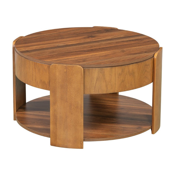 English Elm Vibe Haus Round Lift Top Coffee Table Hidden Storage Wood Grain Mdf Living Room Brown N893P500710D