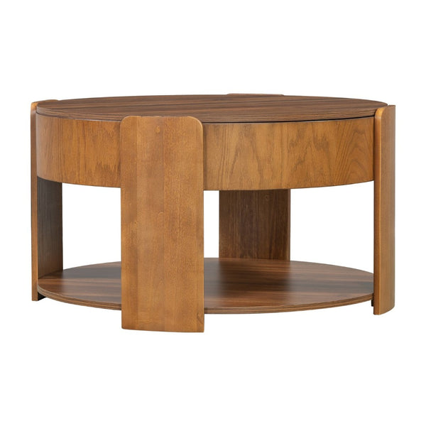 English Elm Vibe Haus Round Lift Top Coffee Table Hidden Storage Wood Grain Mdf Living Room Brown N893P500710D