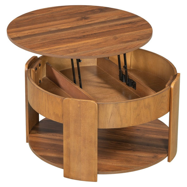 English Elm Vibe Haus Round Lift Top Coffee Table Hidden Storage Wood Grain Mdf Living Room Brown N893P500710D