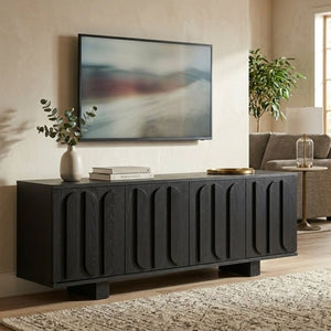 English Elm Vibe Haus Farmhouse Media Console with Soft Close Doors and Adjustable Shelves Black N893P500711B