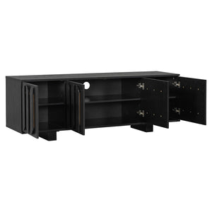 English Elm Vibe Haus Farmhouse Media Console with Soft Close Doors and Adjustable Shelves Black N893P500711B