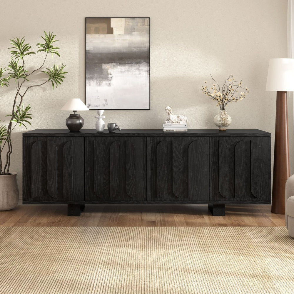 English Elm Vibe Haus Farmhouse Media Console with Soft Close Doors and Adjustable Shelves Black N893P500711B