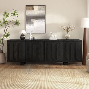 English Elm Vibe Haus Farmhouse Media Console with Soft Close Doors and Adjustable Shelves Black N893P500711B