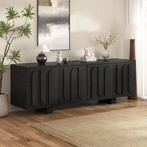 English Elm Vibe Haus Farmhouse Media Console with Soft Close Doors and Adjustable Shelves Black N893P500711B