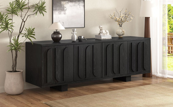 English Elm Vibe Haus Farmhouse Media Console with Soft Close Doors and Adjustable Shelves Black N893P500711B