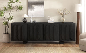 English Elm Vibe Haus Farmhouse Media Console with Soft Close Doors and Adjustable Shelves Black N893P500711B