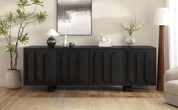 English Elm Vibe Haus Farmhouse Media Console with Soft Close Doors and Adjustable Shelves Black N893P500711B