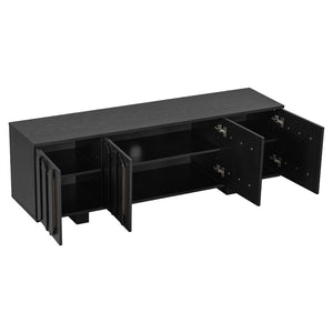 English Elm Vibe Haus Farmhouse Media Console with Soft Close Doors and Adjustable Shelves Black N893P500711B