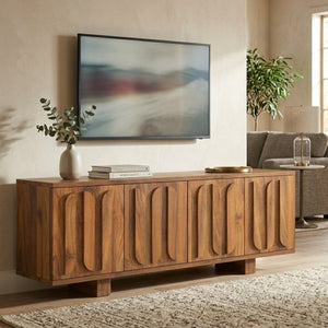 English Elm Vibe Haus Farmhouse Media Console with Soft Close Doors and Adjustable Shelves Brown N893P500711D