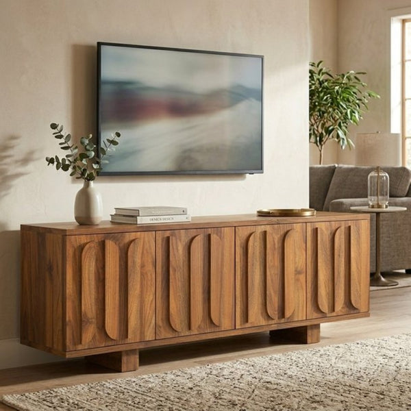 English Elm Vibe Haus Farmhouse Media Console with Soft Close Doors and Adjustable Shelves Brown N893P500711D
