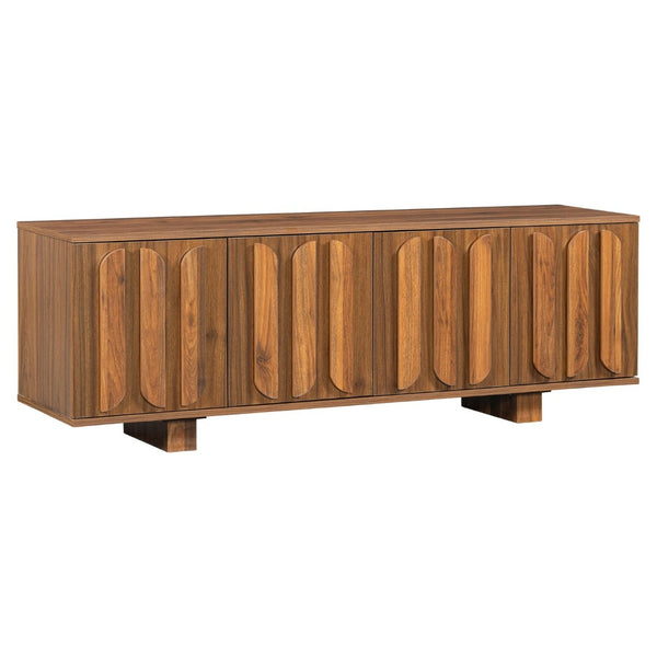 English Elm Vibe Haus Farmhouse Media Console with Soft Close Doors and Adjustable Shelves Brown N893P500711D