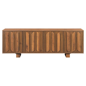English Elm Vibe Haus Farmhouse Media Console with Soft Close Doors and Adjustable Shelves Brown N893P500711D
