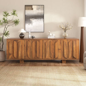 English Elm Vibe Haus Farmhouse Media Console with Soft Close Doors and Adjustable Shelves Brown N893P500711D