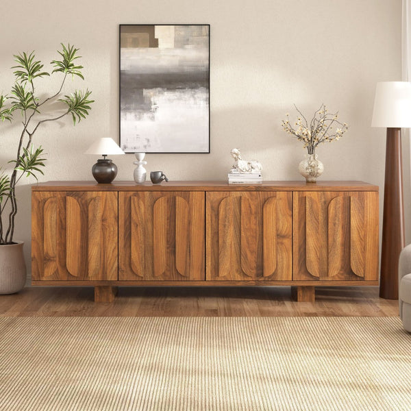 English Elm Vibe Haus Farmhouse Media Console with Soft Close Doors and Adjustable Shelves Brown N893P500711D