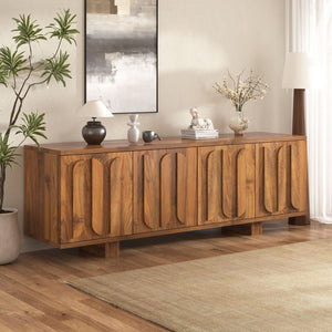 English Elm Vibe Haus Farmhouse Media Console with Soft Close Doors and Adjustable Shelves Brown N893P500711D