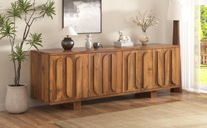 English Elm Vibe Haus Farmhouse Media Console with Soft Close Doors and Adjustable Shelves Brown N893P500711D