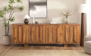 English Elm Vibe Haus Farmhouse Media Console with Soft Close Doors and Adjustable Shelves Brown N893P500711D