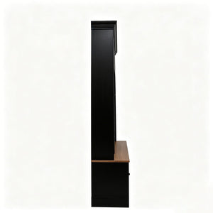 English Elm Vibe Haus Farmhouse Entryway Hall Tree with Bench Cubbies Hooks Cabinet Drawers Black N893S000013B