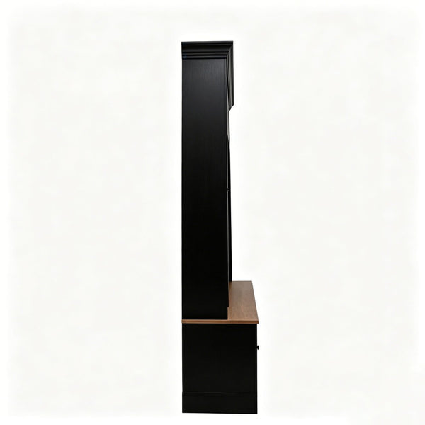 English Elm Vibe Haus Farmhouse Entryway Hall Tree with Bench Cubbies Hooks Cabinet Drawers Black N893S000013B