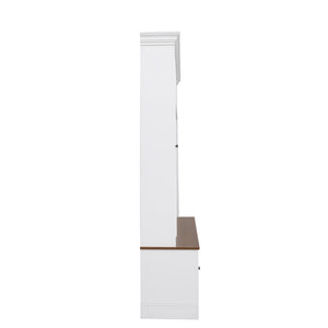 English Elm Vibe Haus Farmhouse Entryway Hall Tree with Bench Cubbies Hooks Cabinet Drawers White N893S000013K
