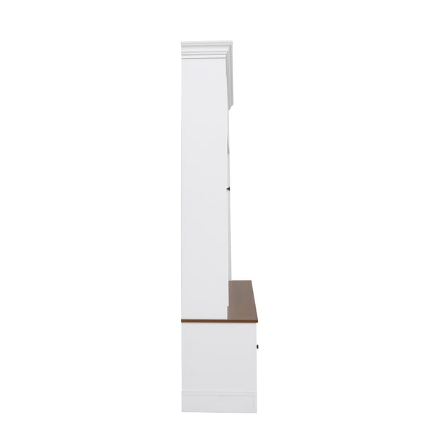 English Elm Vibe Haus Farmhouse Entryway Hall Tree with Bench Cubbies Hooks Cabinet Drawers White N893S000013K