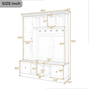 English Elm Vibe Haus Farmhouse Entryway Hall Tree with Bench Cubbies Hooks Cabinet Drawers White N893S000013K