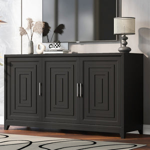 English Elm Vibe Haus Media Console with Geometric Doors Solid Pine Legs Fits Tvs up to 65 In Black N893S000014B