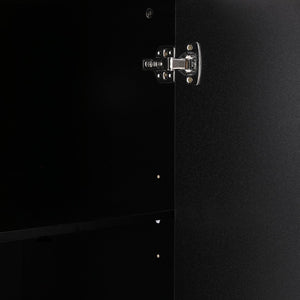 English Elm Vibe Haus Media Console with Geometric Doors Solid Pine Legs Fits Tvs up to 65 In Black N893S000014B