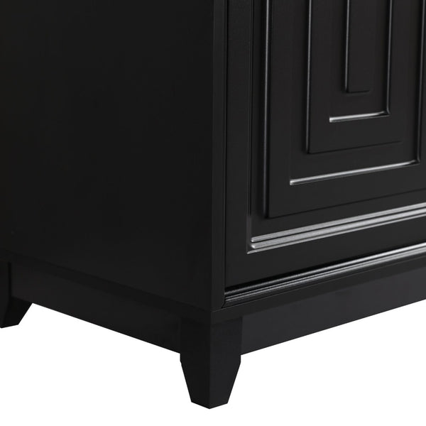 English Elm Vibe Haus Media Console with Geometric Doors Solid Pine Legs Fits Tvs up to 65 In Black N893S000014B