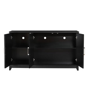 English Elm Vibe Haus Media Console with Geometric Doors Solid Pine Legs Fits Tvs up to 65 In Black N893S000014B