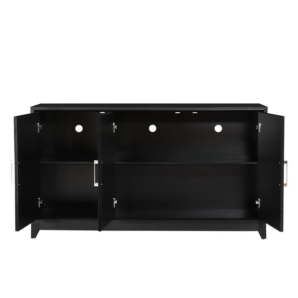 English Elm Vibe Haus Media Console with Geometric Doors Solid Pine Legs Fits Tvs up to 65 In Black N893S000014B