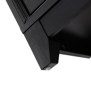 English Elm Vibe Haus Media Console with Geometric Doors Solid Pine Legs Fits Tvs up to 65 In Black N893S000014B