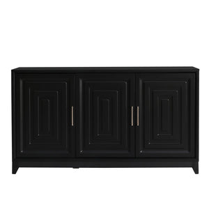 English Elm Vibe Haus Media Console with Geometric Doors Solid Pine Legs Fits Tvs up to 65 In Black N893S000014B