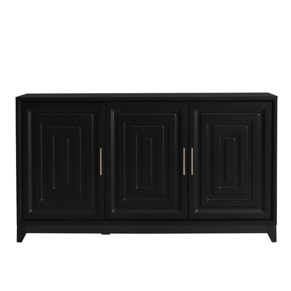 English Elm Vibe Haus Media Console with Geometric Doors Solid Pine Legs Fits Tvs up to 65 In Black N893S000014B
