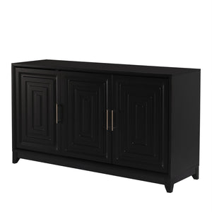 English Elm Vibe Haus Media Console with Geometric Doors Solid Pine Legs Fits Tvs up to 65 In Black N893S000014B