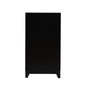 English Elm Vibe Haus Media Console with Geometric Doors Solid Pine Legs Fits Tvs up to 65 In Black N893S000014B