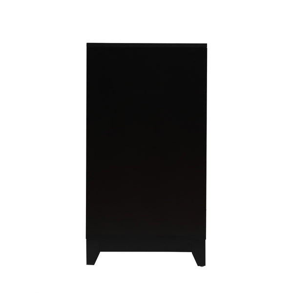 English Elm Vibe Haus Media Console with Geometric Doors Solid Pine Legs Fits Tvs up to 65 In Black N893S000014B